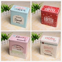 creative large american tea tinplate storage box square coffee candy biscuit iron box sundries kitchen storage container jar