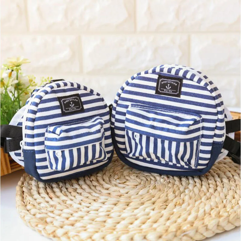 Полосатый Джинсовый Рюкзак для домашних животных с ремнями и поводком переноска