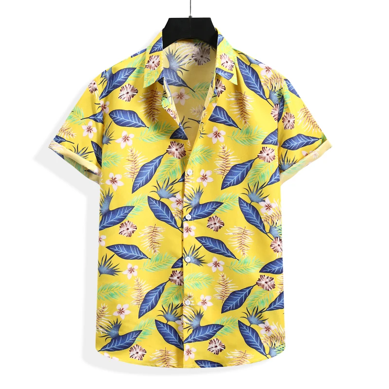 

2021 summer new cool men's short sleeved flower shirt men's casual beach shirt men's printed beach T-shirt