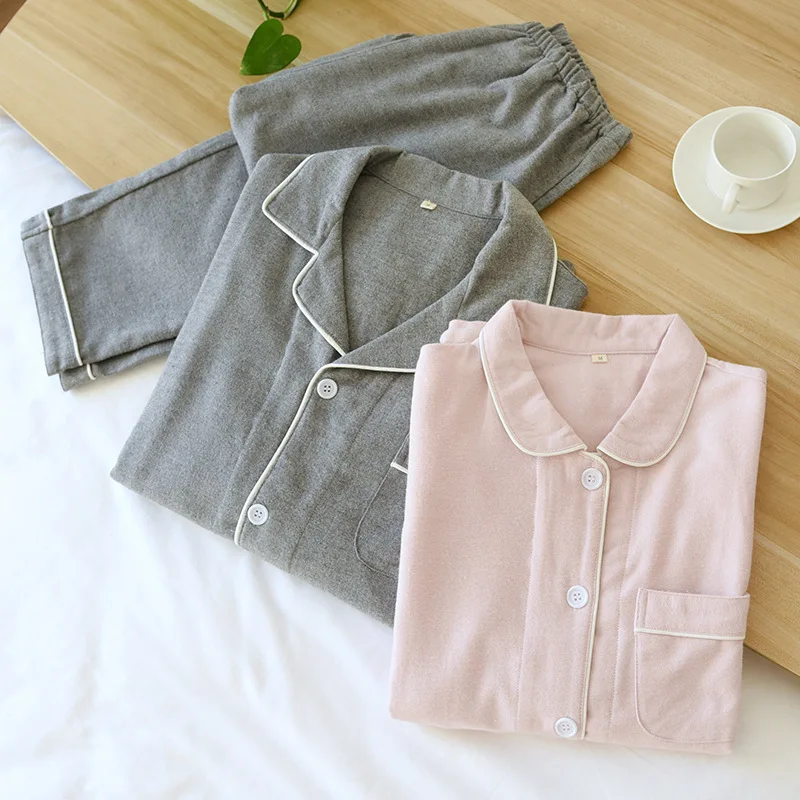 

Pigiami Di Coppia Spring/autumn Pure Cotton Large Size Two-piece Set Women Pajamas New Simple Long Sleeves Pigiama Pile Uomo