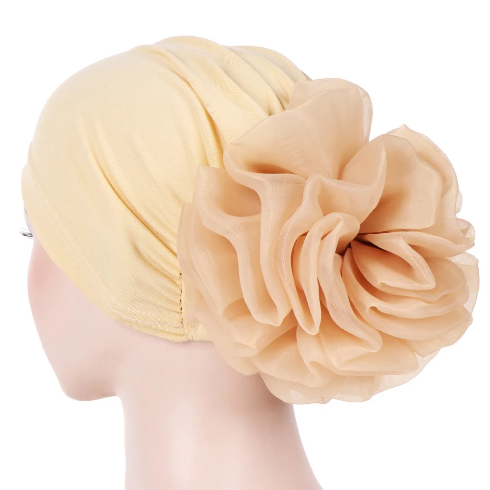 

Muslim solid color big flower headdress headtie