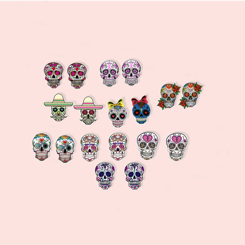 Акриловые серьги в виде цветочного скелета Мексиканский народный сахарный череп