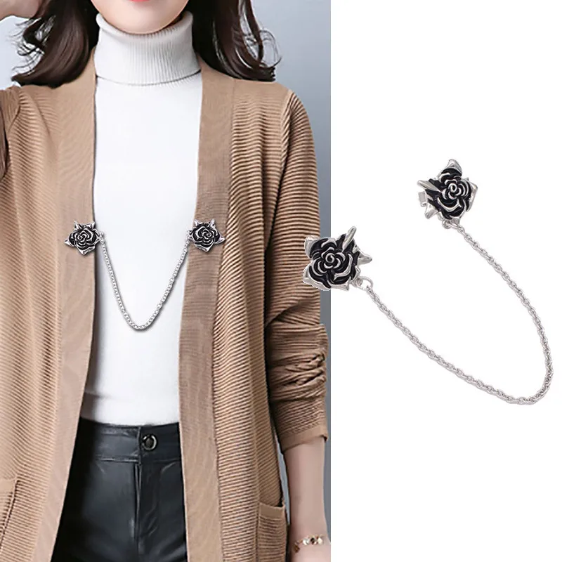 

Vintage Women Cardigan Collar Metal Clip Shawl Dress Brooch Rose Shape Sweater Shawl Clips Buttons Buckles Clothes Pins