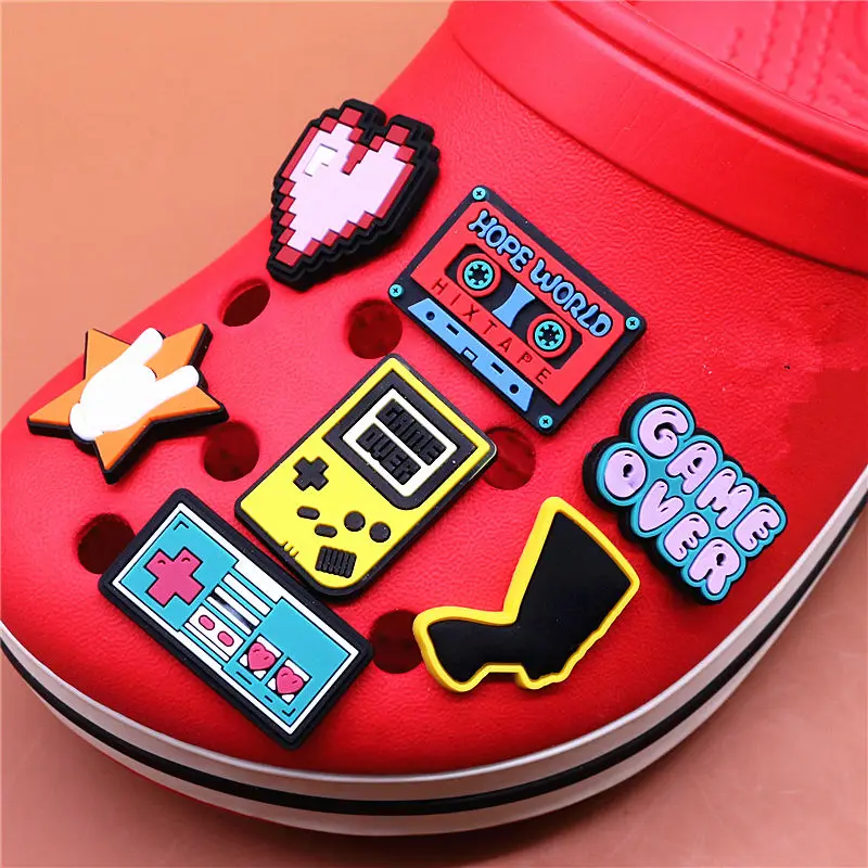 1pcs Heart-Shaped Shoe Charms Game Console Controller Audio Tape Shoe Accessories Decoration Fit Croc Jibz Kids Party Gifts U245