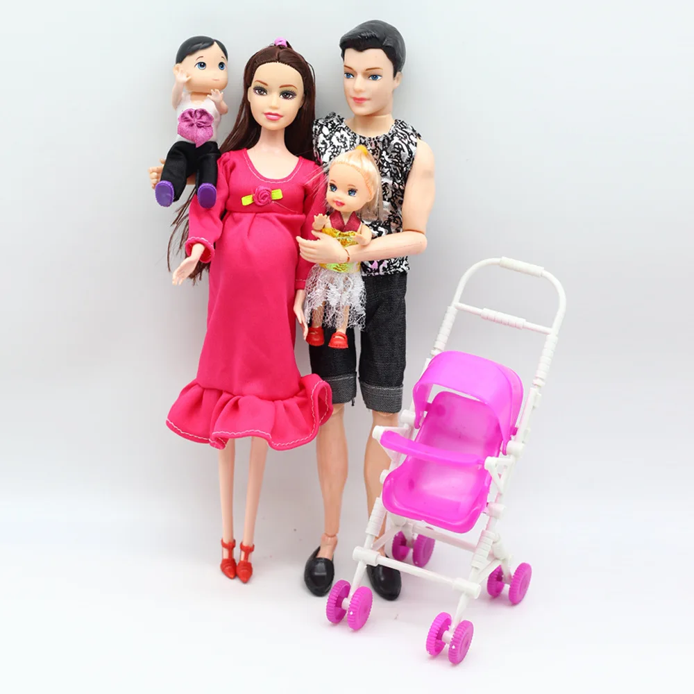 5 человек семейные кукольные костюмы мама/Папа/сын ребенок/Келли/коляска игрушки