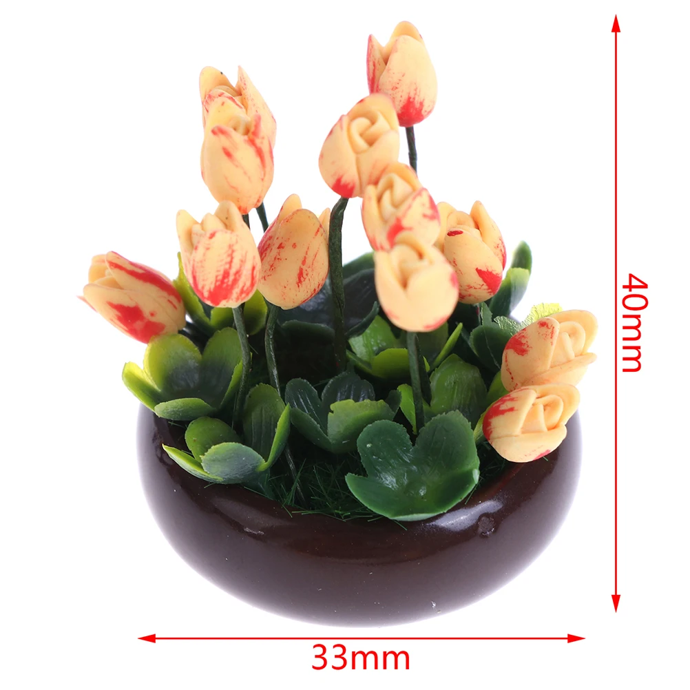 

1/12 Dollhouse Miniature Multicolor Flower Bush With Wood Pot Random color)