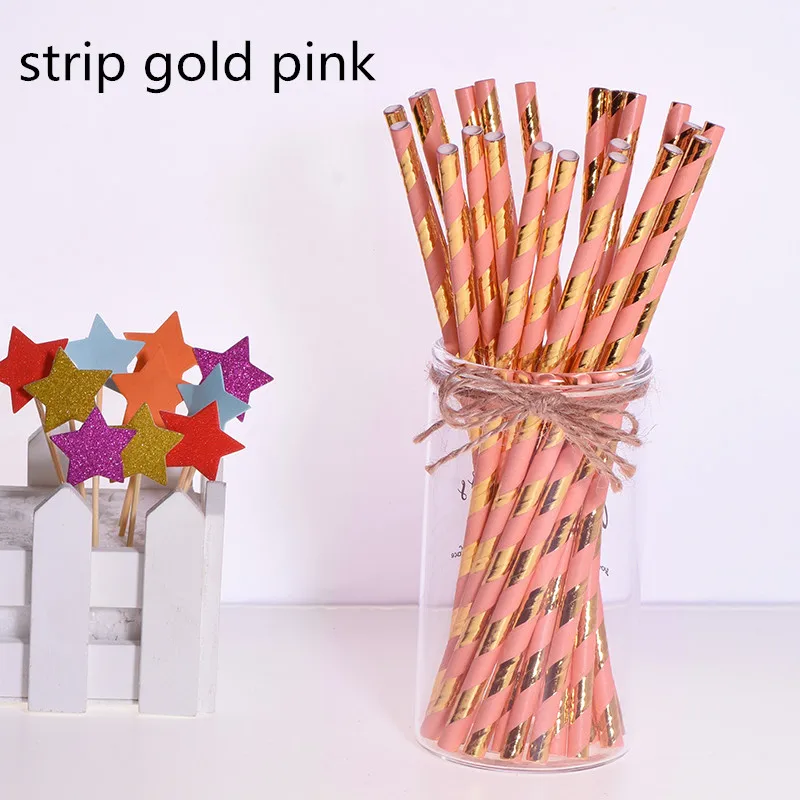 hot gold pink 25 шт eco-friendly зеленый бамбук бумажные, с пандой соломинки для дня рождения Свадебная вечеринка Baby Shower украшения событие для питьевой воды - Цвет: hot gold pink