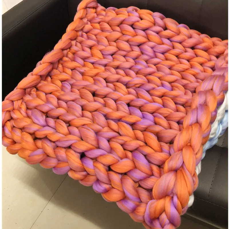 Вязаное одеяло смешанных цветов вязаное из пряжи ручной вязки теплое крупное