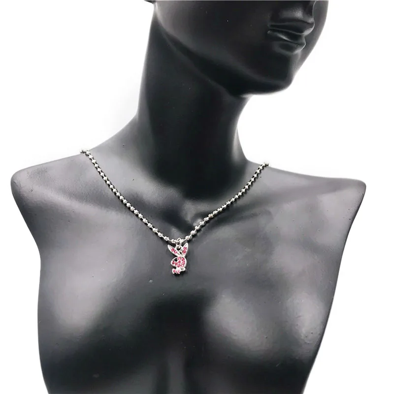 

Punk Hip Hop Stainless Steel Chains Full Rhinestone Rabbit Necklace Fashion Jewelry Trendy Pendant Necklaces for Women Men