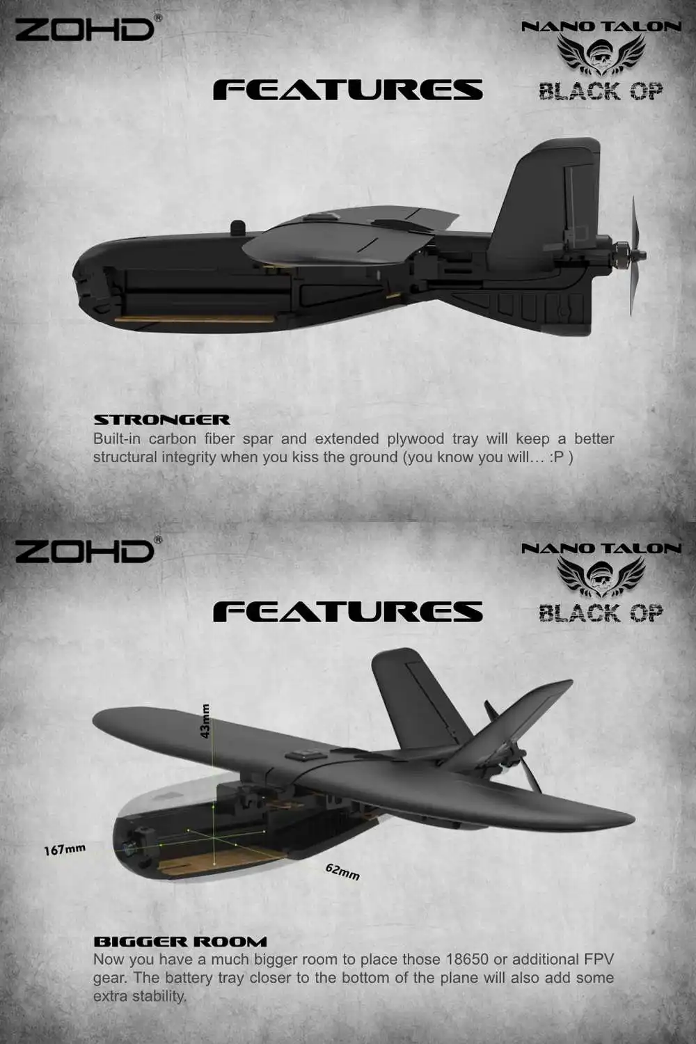 ZOHD Talon черный/белый OP 860 мм размах крыльев AIO V-Tail EPP FPV крыло RC самолет PNP w/FPV готов Ограниченная серия гироскоп