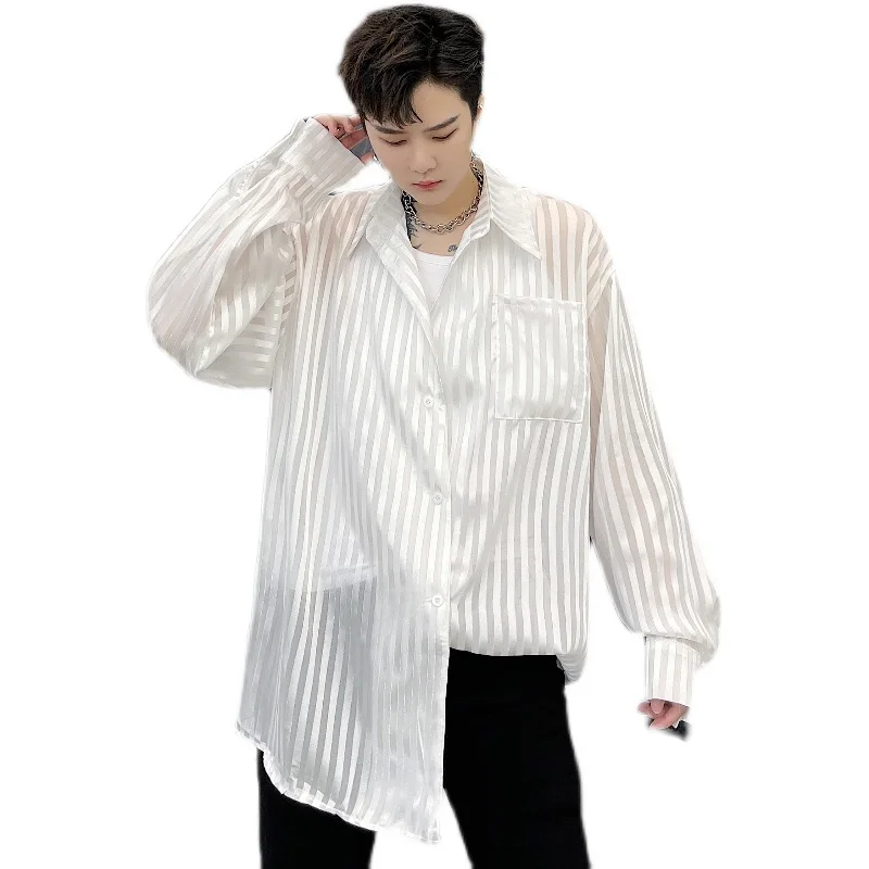 

Spring Oversize Long-sleeved Shirts Men's Fashion Casual Shirts Men Streetwear Korean Loose Striped Shirts Mens Dress Shirts