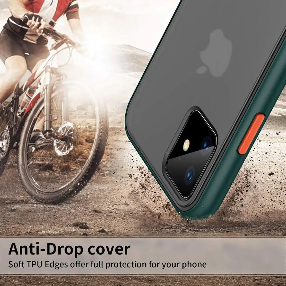 Translucent Matte Hard PC Back Cover and Soft TPU Edges Protective Case for iPhone 11 Pro Max X XS 8 7 6 s PlusPro |