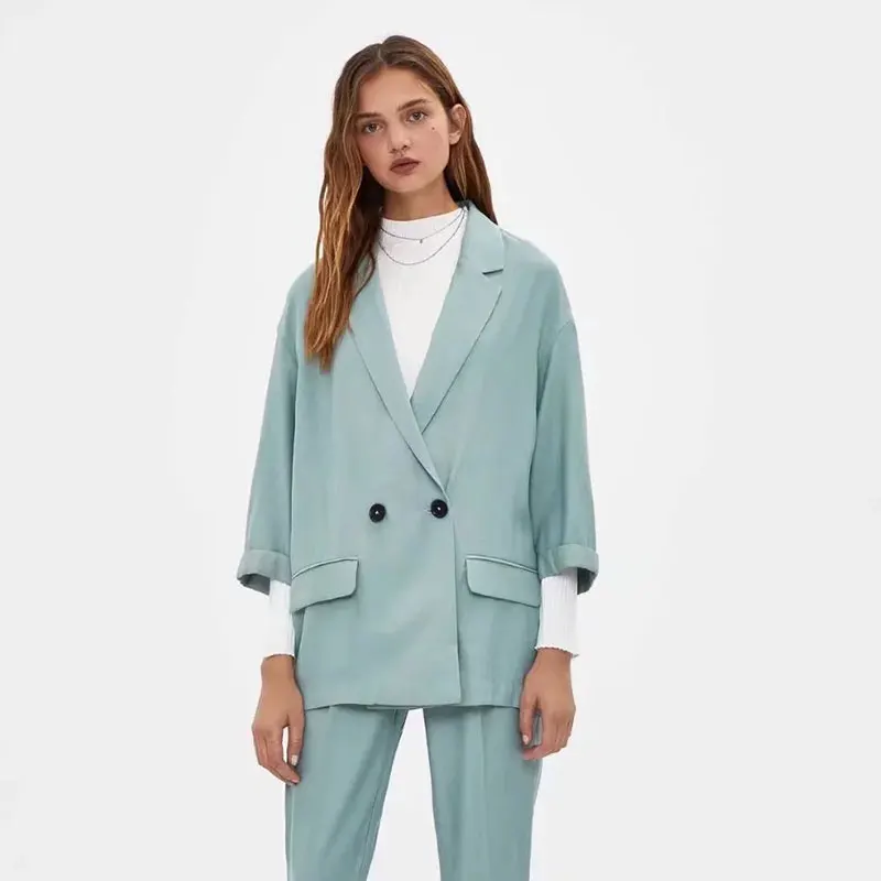 

Женский офисный двубортный Блейзер Nlzgmsj Za 2021, винтажное пальто с отложным воротником и длинным рукавом, женская верхняя одежда 202109
