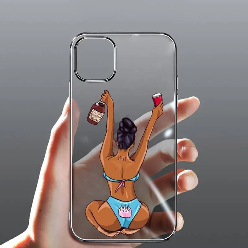 

Black head Girl make money sexy Phone Case Transparent for iPhone Samsung 11 12 6 7 8 9 30 Pro X Max XR Plus lite