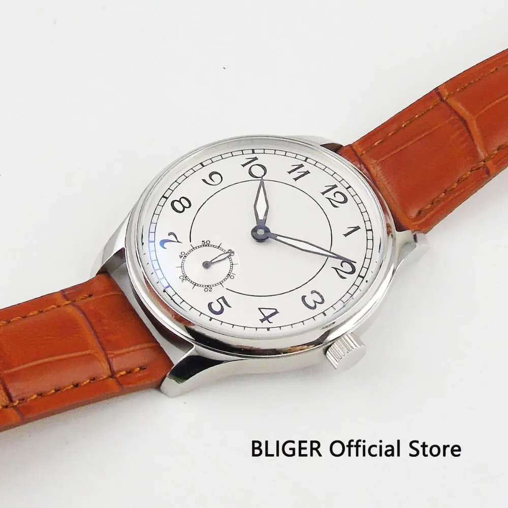 Fashion 44MM White Sterile Dial Polished Case Mechanical Men's Watch 17 Jewels 6498 Hand Winding Movement Wristwatch Men | Наручные