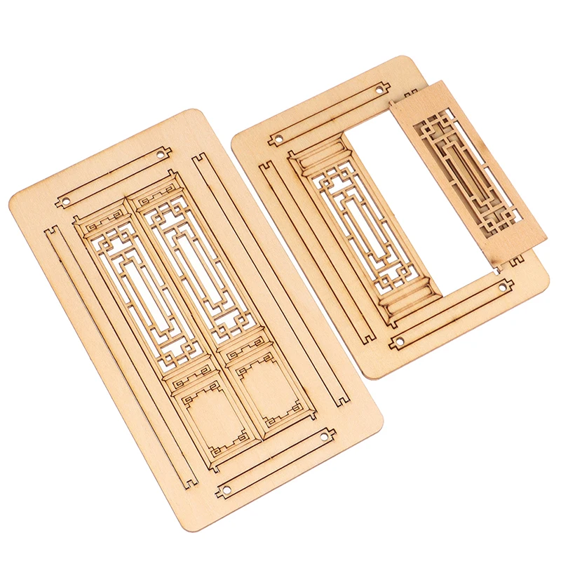 

1/12 Double Door Windows and Doors Doll House Furnishings Miniature Accessories, Wood Unpainted Model for Any Rooms Decor