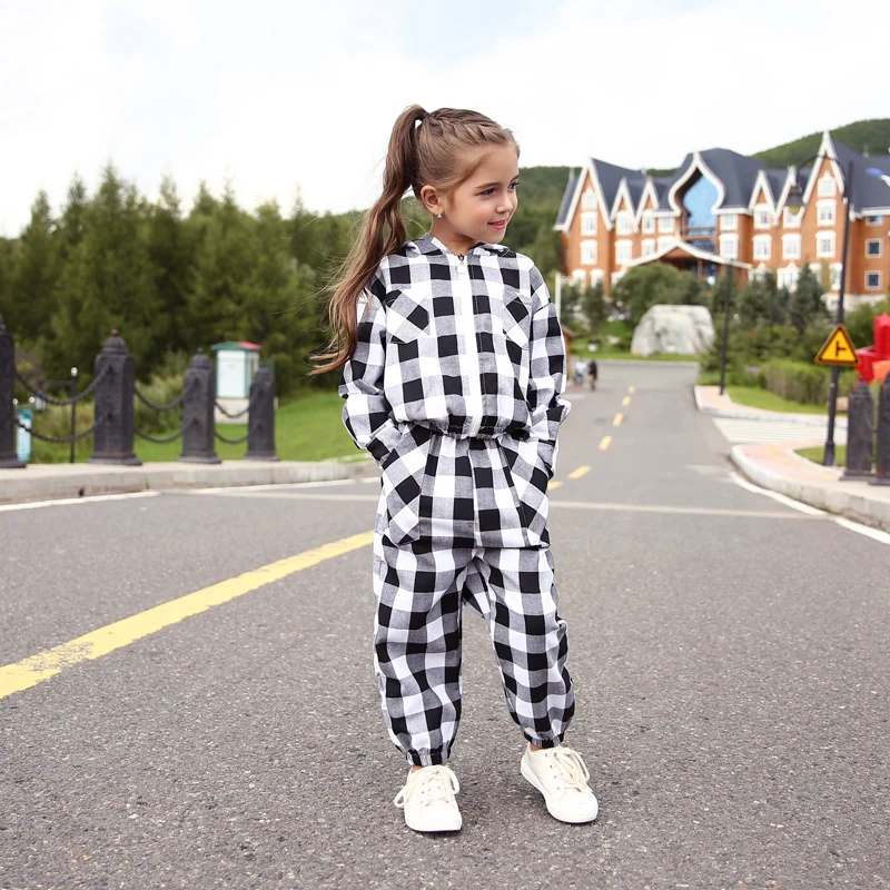 Повседневный клетчатый комплект для маленьких девочек свободная хлопковая