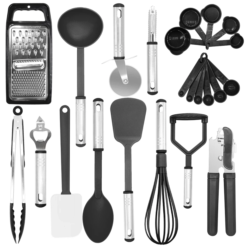 

Silicone Kitchen Sets Cookware Nylon Spatula Cooking Tools Utensils Kit 23pcs Non-Stick Shovel with Stainless Steel Handle