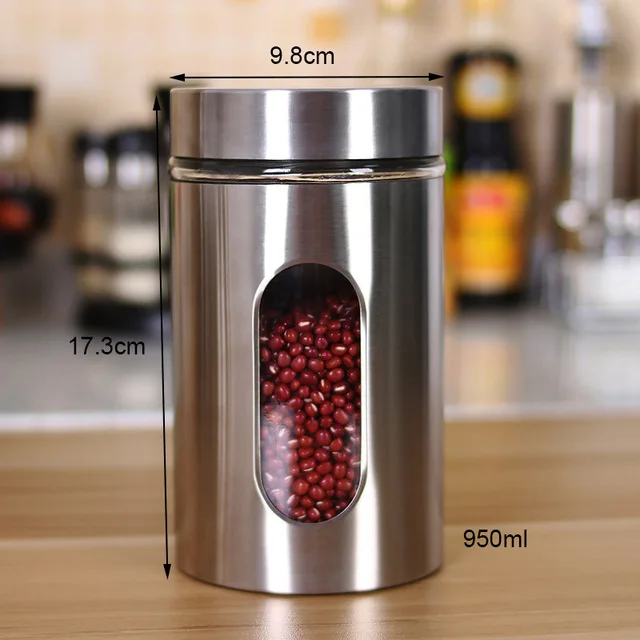 950ml Кухонная банка для пищевых продуктов, герметичные банки, бытовые стеклянные банки, покрытые прозрачной баночкой для чая, разное зерно для хранения, банки из нержавеющей стали - Цвет: 950ml