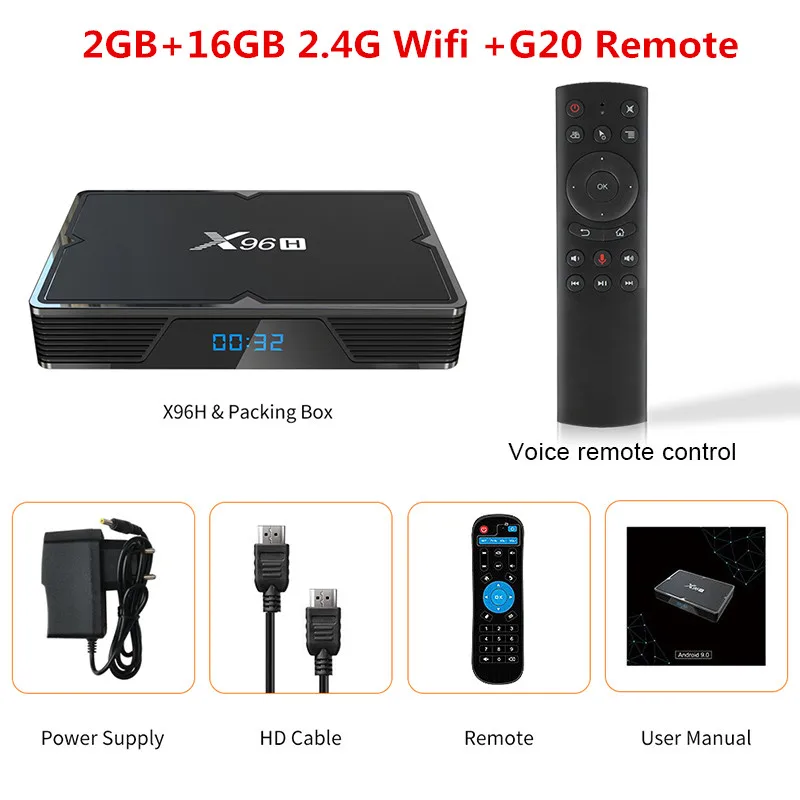 2G16G add G20 Wechip X96H Android 9,0 Smart tv BOX Allwinner H603 четырехъядерный медиаплеер 2 HDMI Dual Wifi BT4.0 4K HD телеприставка 4 Гб 64 Гб коробка - Цвет: 2G16G add G20