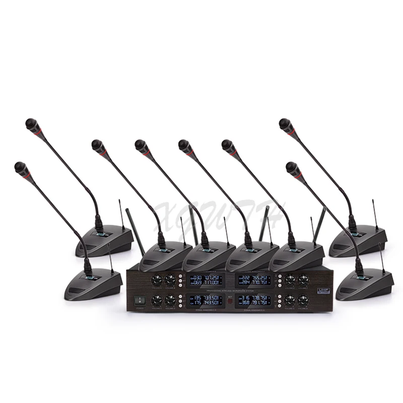 

UHF Wireless Microphone System Conference Gooseneck Table Desktop Mic Adjustable Frequency Audio Equipment for Church Meeting