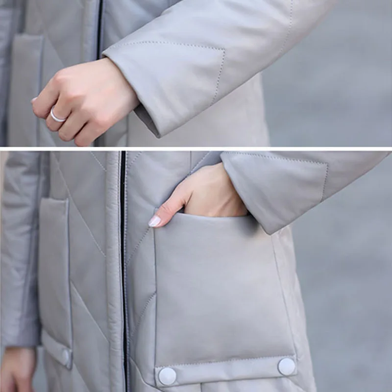 Женская куртка из натуральной овечьей кожи женская зимняя на утином пуху пуховик