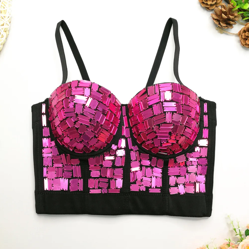 

B844 Women New Fashion Glass Sequined Fishbone Nightclub Sexy Bra Short Tube Top Bustier Corset Crop Tpps