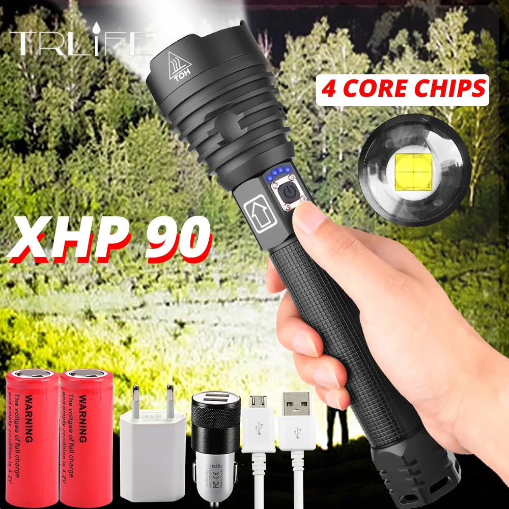 Самый мощный светодиодный фонарик XHP90 с Usb масштабируемый фонарь 3 режимами