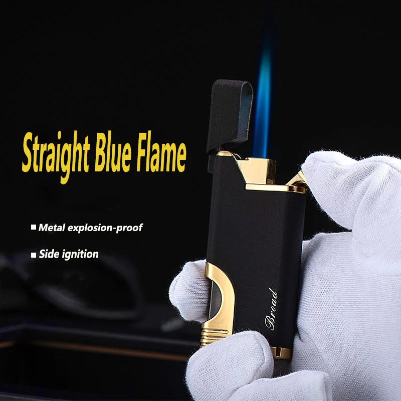 

Металлическая газовая зажигалка, портативная ветрозащитная зажигалка с видимым газовым окном, зажигалка с прямым синим пламенем, бутановы...