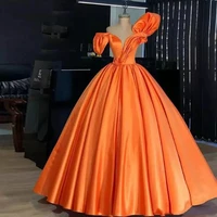 2022 new simple orange quinceanera dresses ball gown pleats ruffles off the shoulder junior prom evening plus size materni