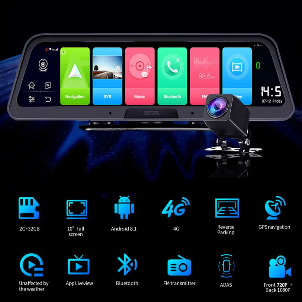 Yaojun Q98 Приборная панель автомобиля Dvr камера Android OS 4G с gps навигацией Авто