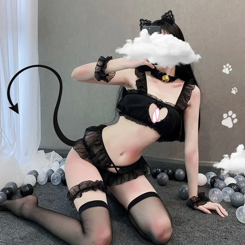 

Сексуальное нижнее белье, бюстгальтер для косплея дикого кота, кружевной комплект, черные лесбийские дьяволы, соблазнительные Костюмы для ...