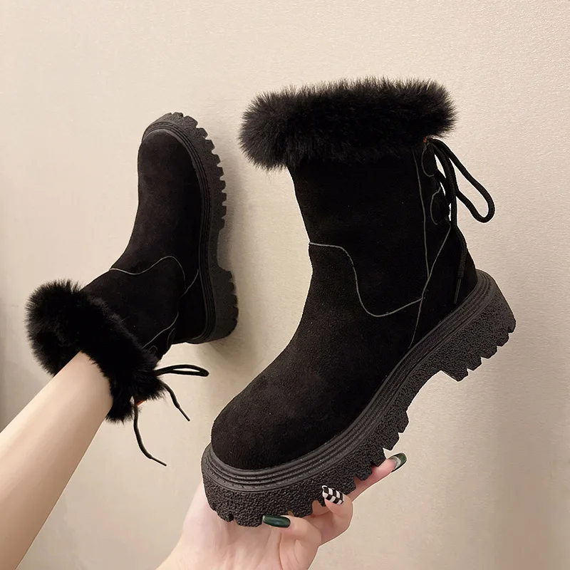 

2022 Winter Shoes Women Snow Boots Warm Plush Cold Winter Women Ankle Boots Thick Sole Fashion Laides Botas Black Beige New
