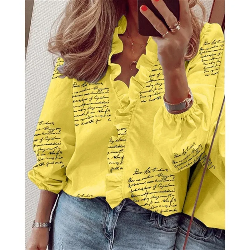 

2020 printed letters women blouse autumn long sleeve shirt casual Ruffle women clothes girls tops drop shipping M759