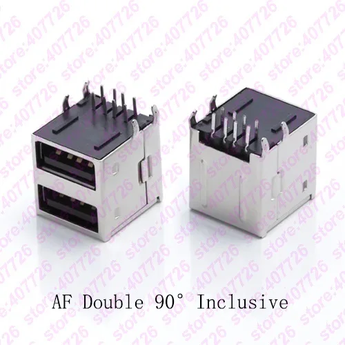 

5PCS Dual USB 2.0 AF Female Connector USB Jack 4 Bent Feet DIP Insert 8Pin Body Charging Socket