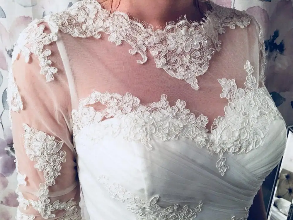 Русалка Свадебные платья Высокая шея Кружева Аппликации видеть хотя Половина