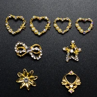 10pcs gold heart flower star pearl rhinestone nail art decorations alloy 3d hollow nail charm nail accessory supply hot