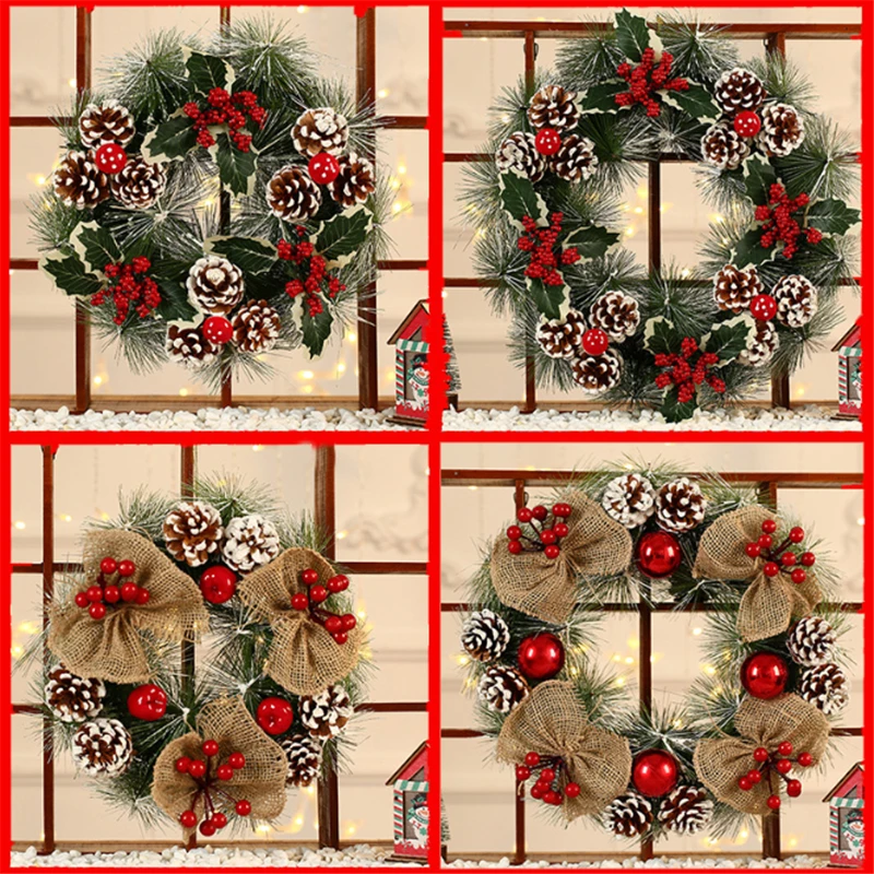 

Рождественские украшения, новинка 2020, венок из сосны с красными шариками, украшение для дверей, высококачественный венок из сосны с иглами, ...