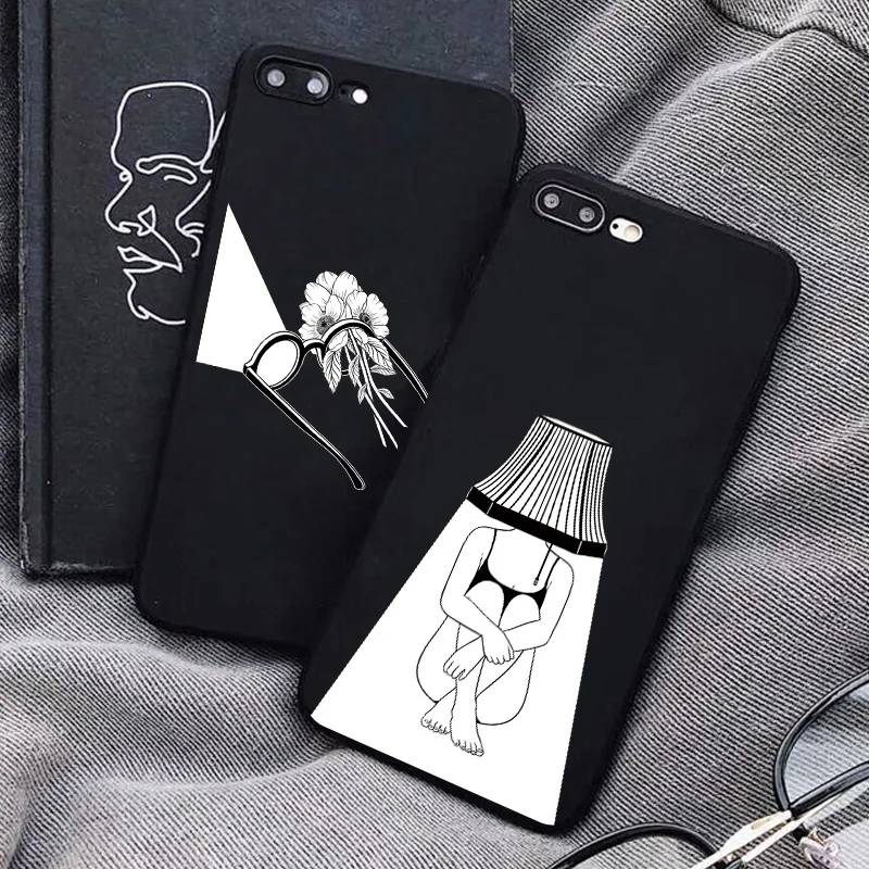 

Black and White Art Abstract Phone Case For iPhone 12 11 Pro Max for iphone 6S 7 8 Plus SE 2020 X Xs max Xr Soft silicone Cover