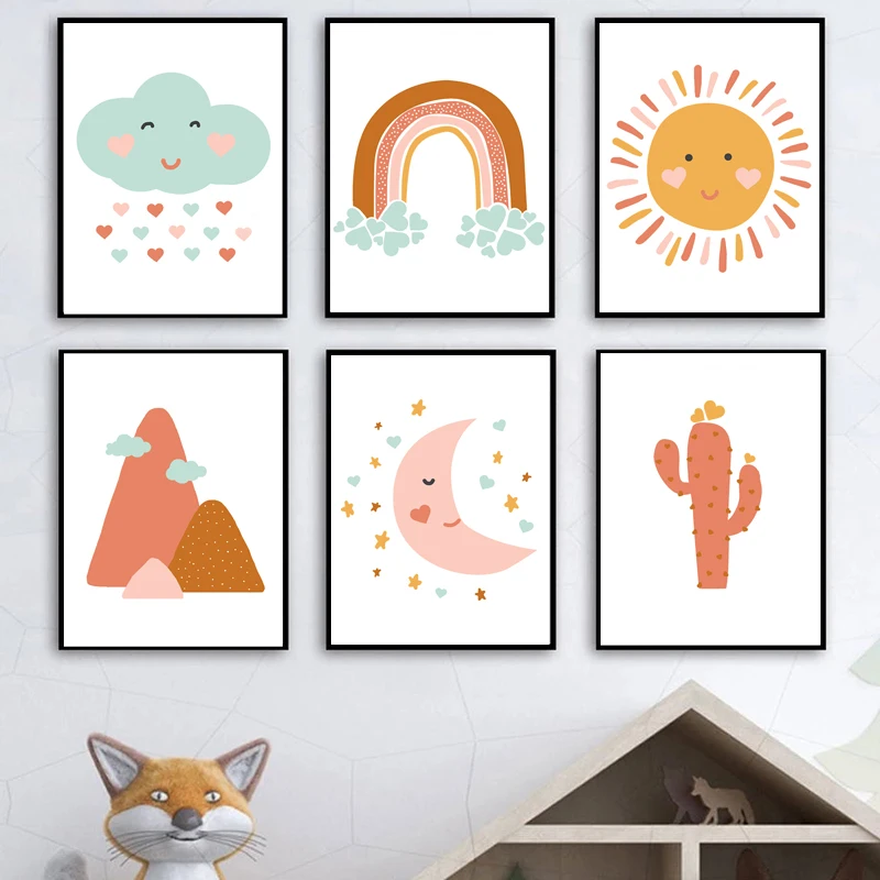 

Скандинавская Радуга облака ЛУНА КАКТУС принты и плакаты настенное искусство холст картины для стены для гостиной домашний декор