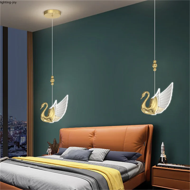 Home Decor Gold Swan Pendant Lamps Luxury Pendant Lights for Living Room Restaurant Hotel Art Swan Hanging Lamp