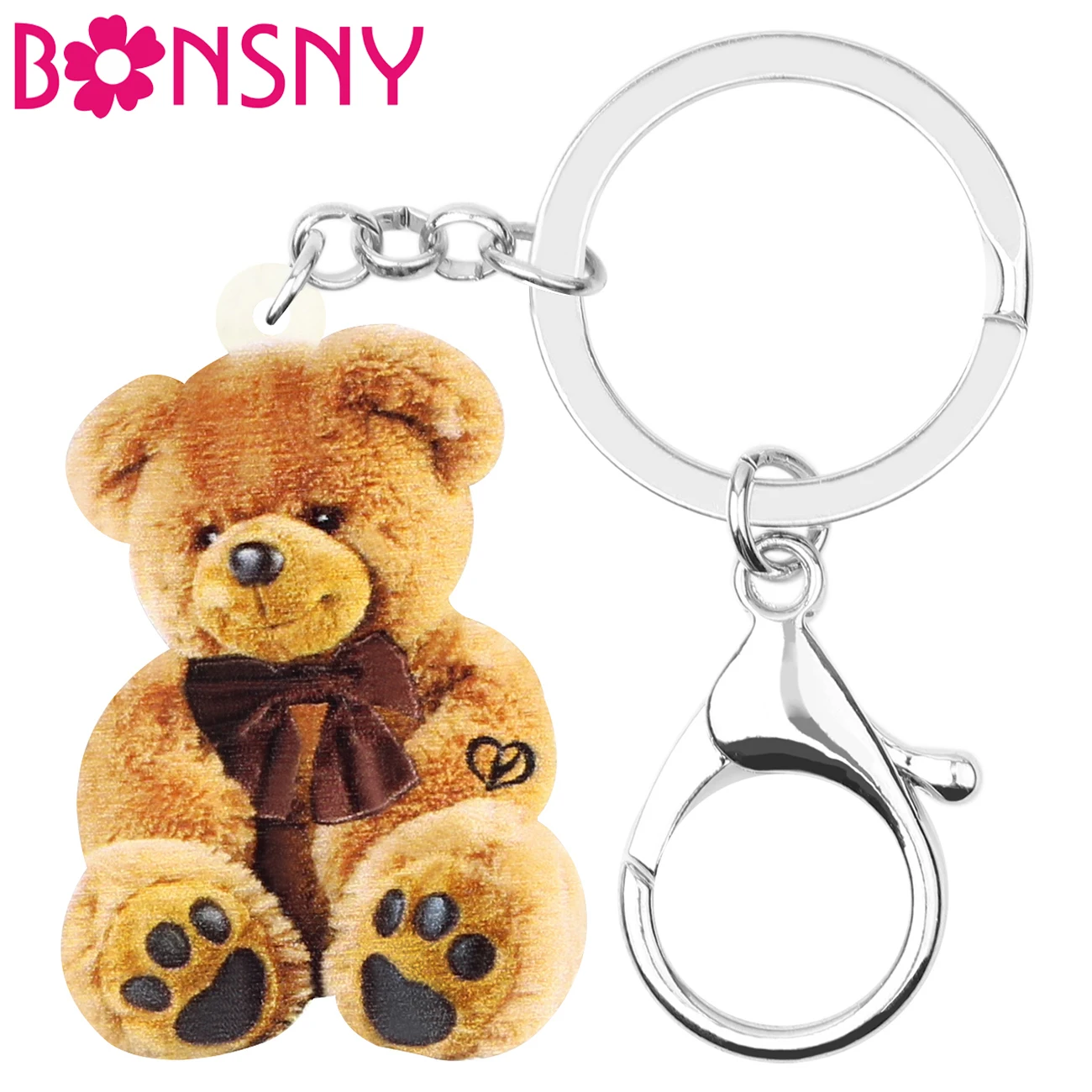 

Bonsny Acrylic Brown Plush Teddy Bear Keychains Cute Animal Keyring Jewelry For Women Kids Friends Fashion Gift Bag Decoration