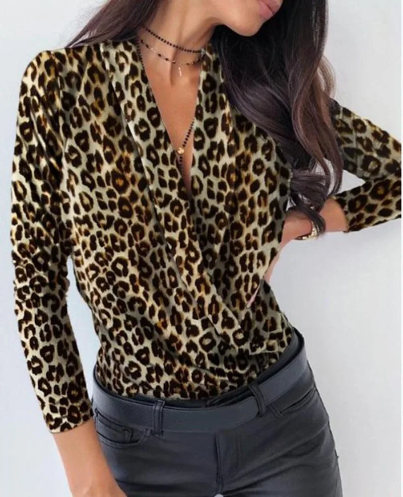 2019 осень и зима новая популярная женская рубашка с длинным рукавом v образным