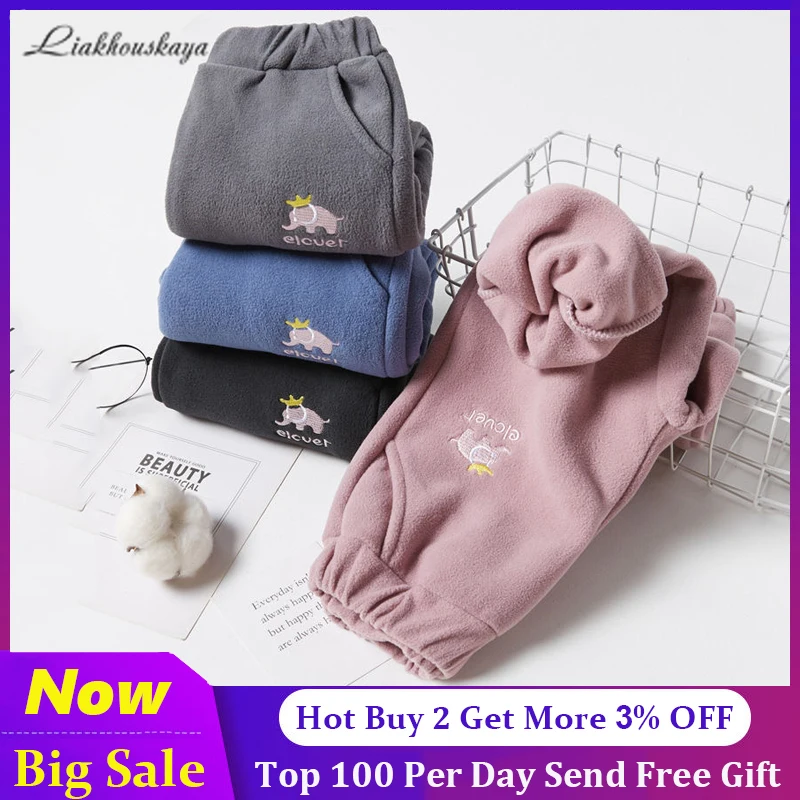 

Корейские зимние леггинсы для девочек, бархатные штаны, утепленные детские длинные брюки, детская одежда с мультяшным рисунком и флисом для...