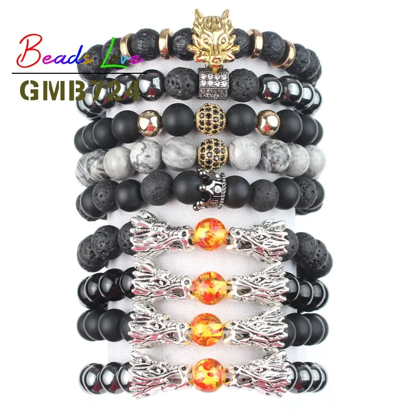 8 мм натуральный камень Бусины Браслет из черной лавы Браслеты гематита для