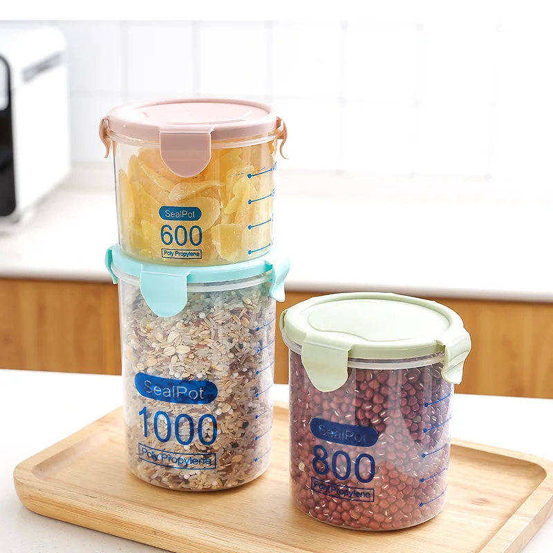 

1000ML 800ML Multi-size Transparent Food Sealed Cans Cereal Storage Containers Plastic Snack Holder Kitchen Organizer