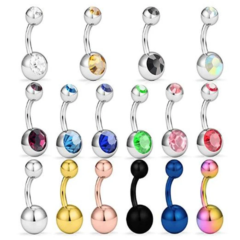 16 шт. 14 г из нержавеющей стали короткие кольца для пупка женщин девушек Кольца CZ