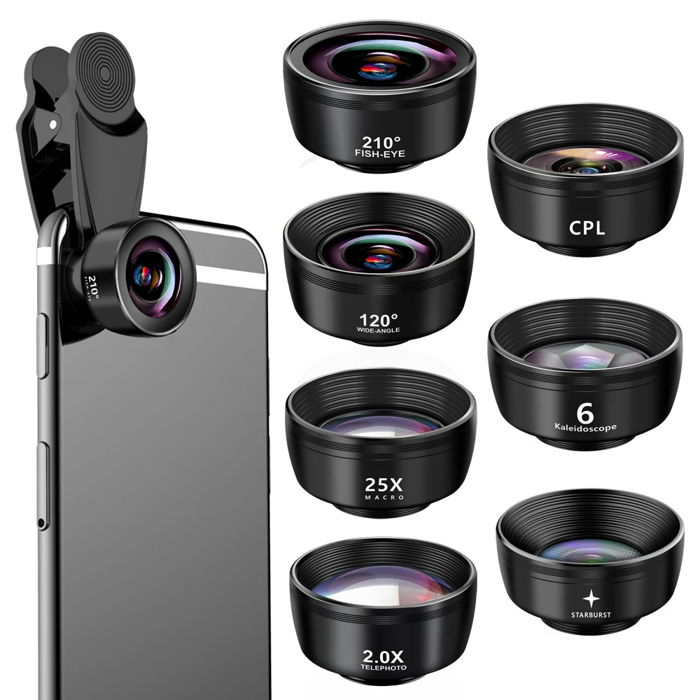

Широкоугольный штатив для камеры объектив рыбий глаз Макро объектив для iPhone 11 Pro XS Se 20 Универсальный 7 в 1 смартфон рыбий глаз крышка объектив...