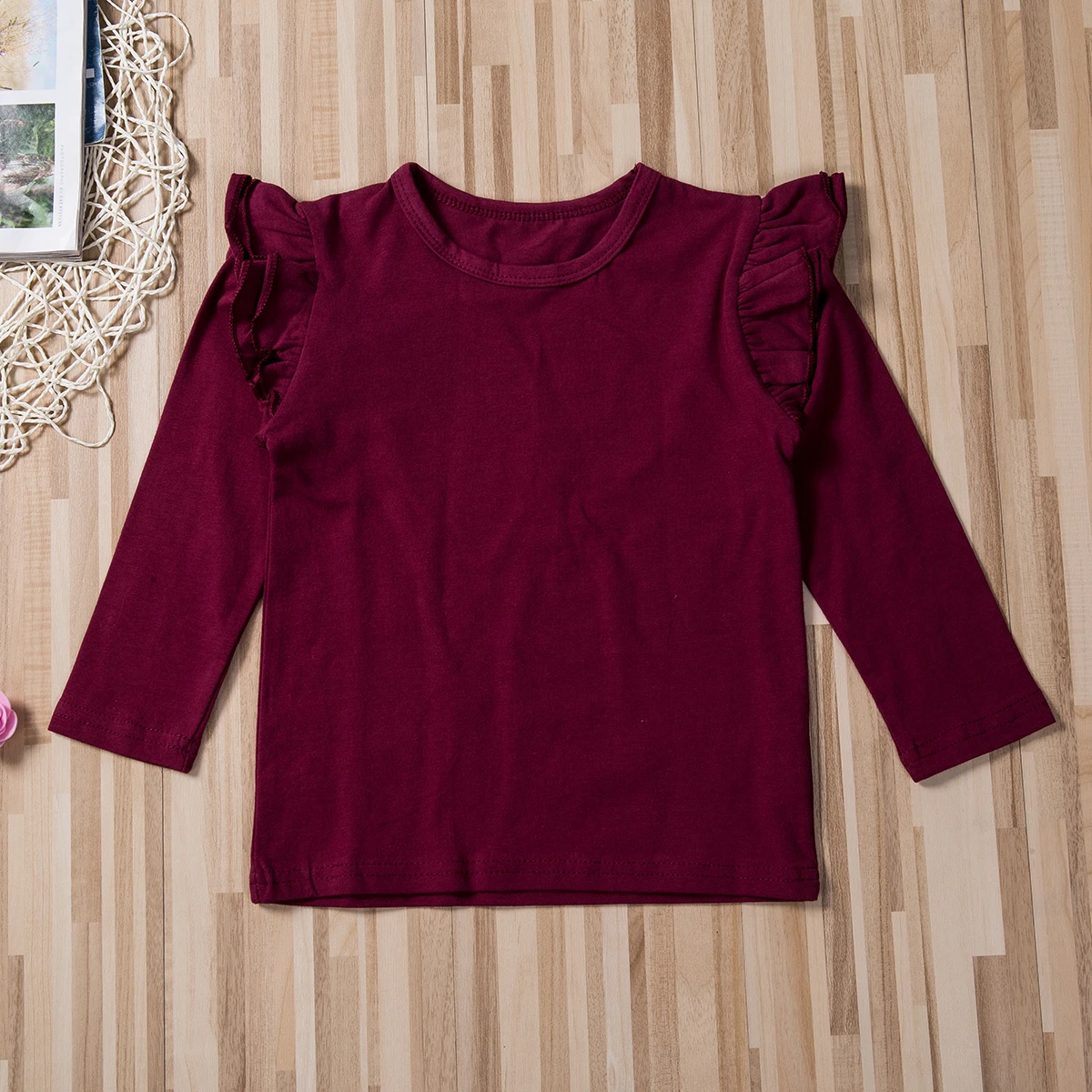 

Baby Girl Toddler Kids Ruffle Long Sleeve Tops Tee Shirt Clothes Solid Color T-shirt