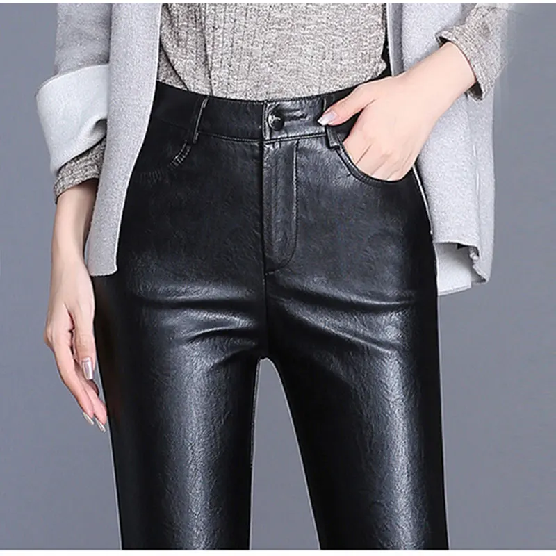 Женские брюки-клеш из ПУ кожи с флисом размеры до 4XL | Женская одежда